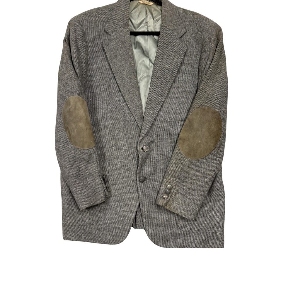 Vintage Stewart‎ County Jacket Mens Medium Gray Wool Blazer Elbow Patches 80s